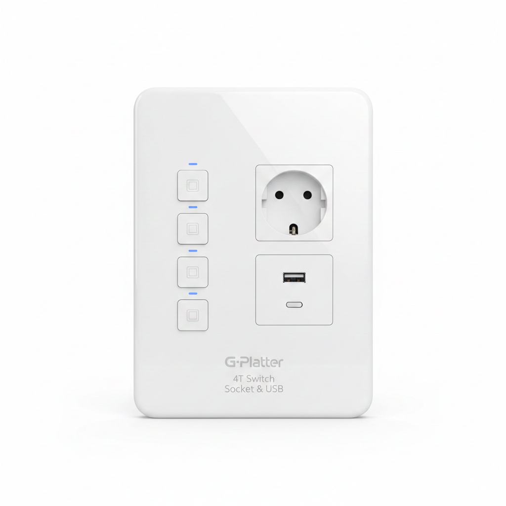 Hotel (G-Platter) 4T Switch with Socket & USB - Portrait